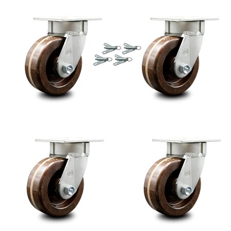 Service Caster 5 Inch Kingpinless High Temp Phenolic Wheel Swivel Caster Set with Swivel Locks SCC-KP30S520-PHRHT-BSL-4
